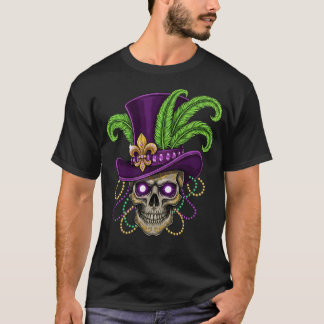 Camiseta Crânio de Mardi Gras com Cartola Roxa