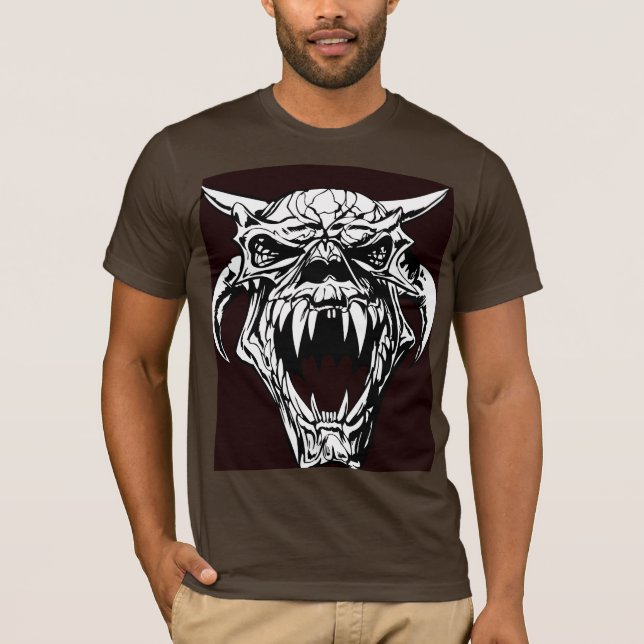 Camiseta Crânio de Monstro Demônio Cornudo Vetor de Fantasi (Frente)