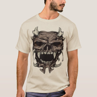 Camiseta Crânio de Monstro Feroz Chifres de Diabo Ilustraçã