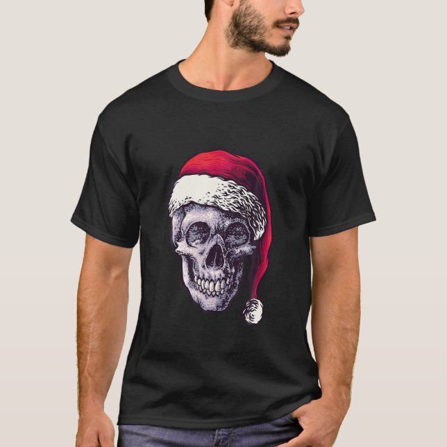 Camiseta Crânio de Natal | Esqueleto Em Santa Hat | Horror  (Frente)