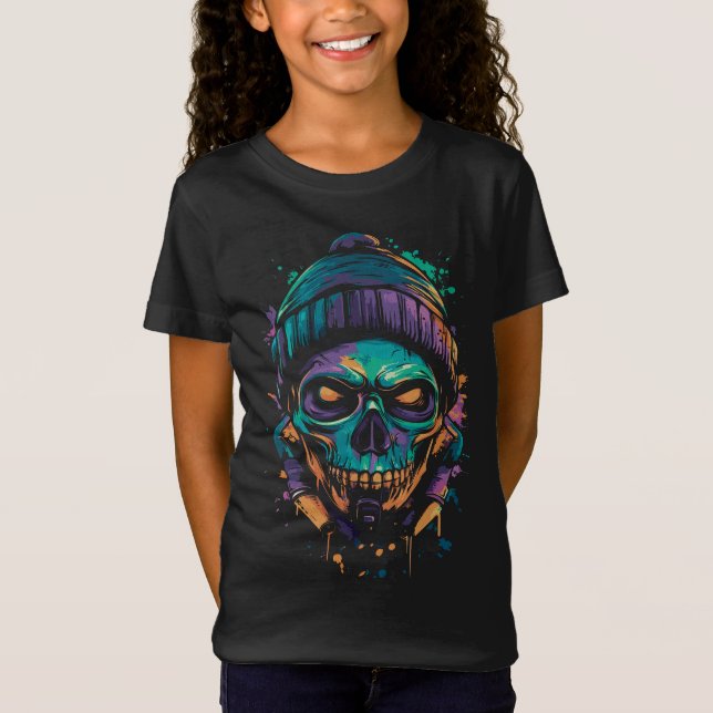 Camiseta Crânio de Neon: Brilho de Grafite (Frente)