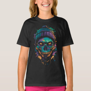 Camiseta Crânio de Neon: Brilho de Grafite