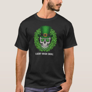 Camiseta Crânio de Nó Irlandês Gráfico de Trevo Sortudo