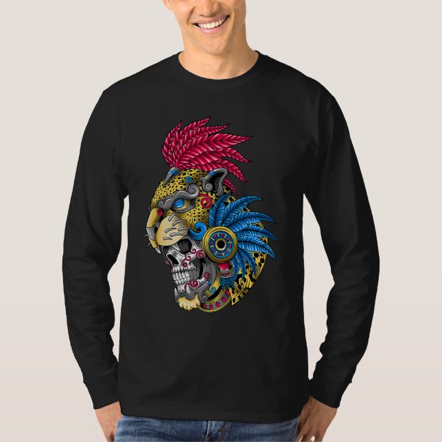 Camiseta Cranio de Pantera Huichol Calavera Mexicano Asteca (Frente)