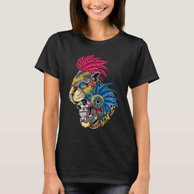 Camiseta Cranio de Pantera Huichol Calavera Mexicano Asteca (Frente)