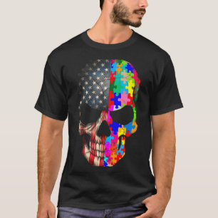 Camiseta Crânio de Peças de Puzzle de Conscientização do Au
