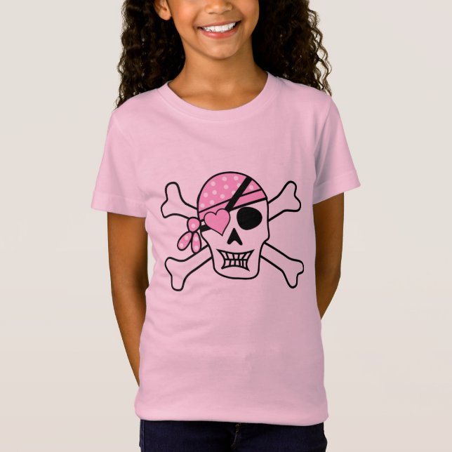 Camiseta Crânio de Pirata e Ossos Rosa (Frente)