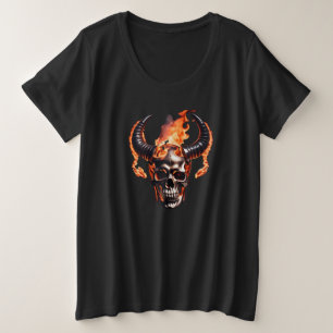 Camiseta Crânio de queimadura do Morto com buzina em fogo