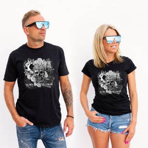Camiseta Crânio de Romance Preto Cor-de-Cor da Cinza Moral