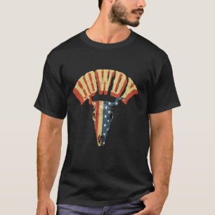 Camiseta Crânio de Touro de Rodeio Cowboy Com Bandeira dos 