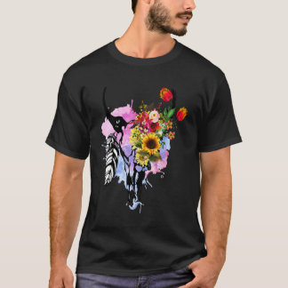 Camiseta Crânio de Vaca Boho Floral Rosa Girassol Fazenda A