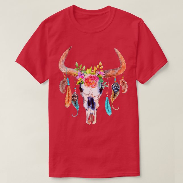 Camiseta Crânio De Vaca Para Mulheres Flores De Açúcar Rosa (Frente do Design)