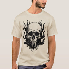 Camiseta Crânio de vampiro gótico com chamas pretas