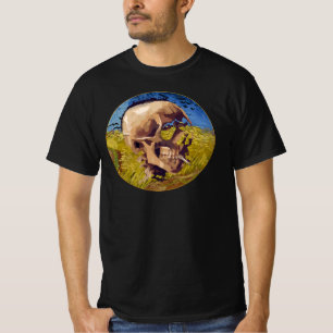Camiseta Crânio de Van Gogh com Corvos no Campo de Trigo co