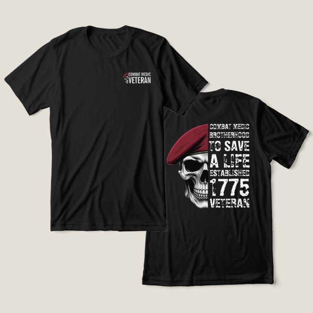 Camiseta Crânio de Veterano da Irmandade de Médico de Comba (Design Frente e Verso)
