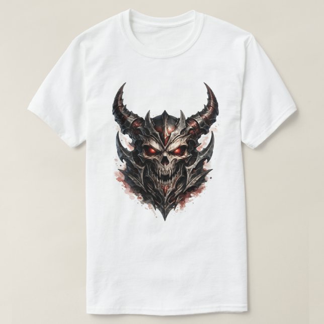 Camiseta Cranio Demoníaco com Chifres (Frente do Design)