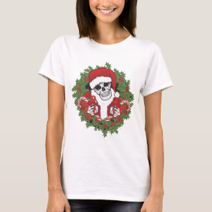 Camiseta Crânio do papai noel com grinalda