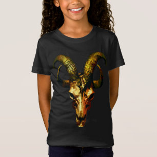 Camiseta Cranio Dourado de Chifres - Arte Sombria