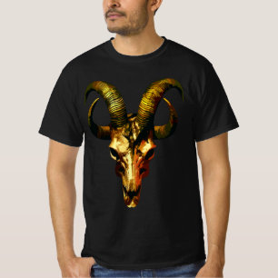 Camiseta Cranio Dourado de Chifres - Arte Sombria