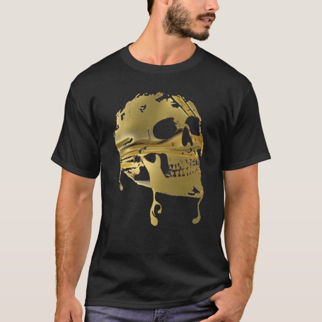 Camiseta Crânio Dourado líquido do gotejamento (Frente)
