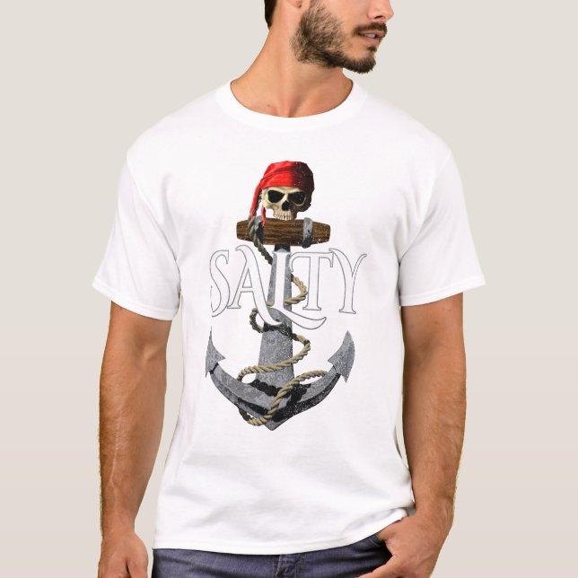 Camiseta Crânio E Âncora De Pirata Salgada (Frente)