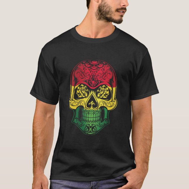 Camiseta Crânio E Bandeira De Rosas Da Bolívia (Frente)