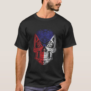Camiseta Crânio E Bandeira Rosa Da República Checa