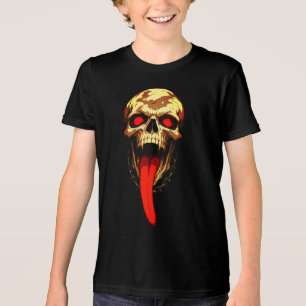 Camiseta Crânio e Corrente – Língua Vermelha Gótica Ousada