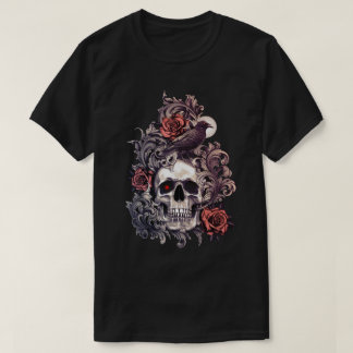 Camiseta Crânio e corvo com Rosa