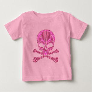 Camiseta Crânio e Crossbones cor-de-rosa impresso