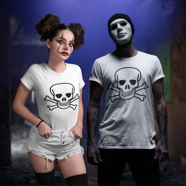 Camiseta Crânio e Crossbones Halloween Leve Unisex (Skull and Crossbones Halloween Light Unisex T-Shirt)