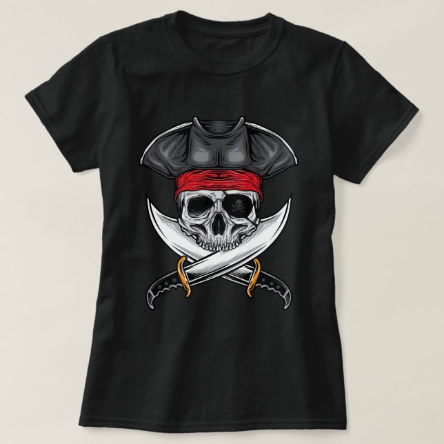 Camiseta Crânio e Espadas Piratas (Frente do Design)