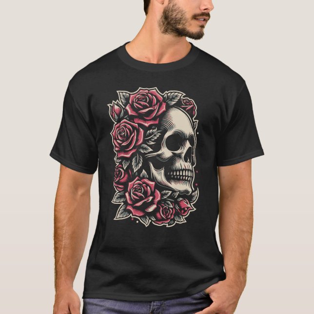Camiseta crânio e rosas (Frente)