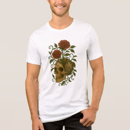 Camiseta Cranio e Rosas Arte de Halloween de Beleza Assombr