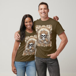 Camiseta Crânio e Rosas de Outono Design Art Nouveau
