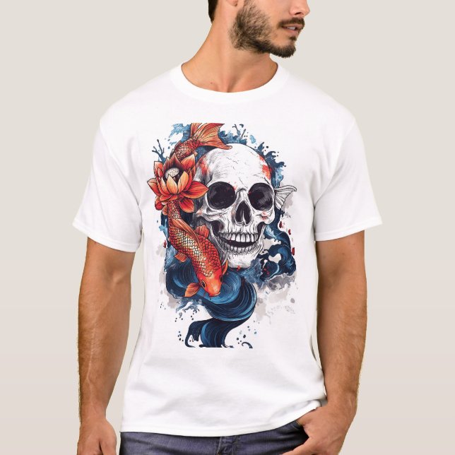 Camiseta Cranio e Serenidade de Koi (Frente)