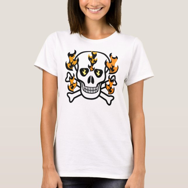 CAMISETA CRÂNIO EM IMPRESSÃO DE GRÁFICO DE CHAMAS (Frente)