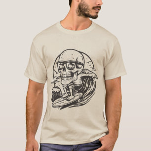 Camiseta Crânio Engraçado Surfando Bebendo Coco Verão Praia