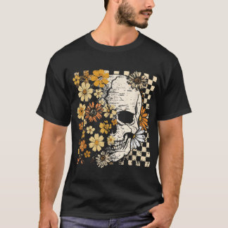 Camiseta Crânio Esqueleto Floral Outono Espiritual Hallowee