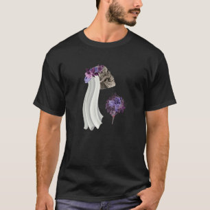Camiseta Crânio Estético Com Flores Em Gótico De Grunge Sua