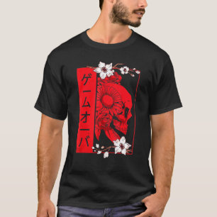 Camiseta Crânio Estético De Grunge Suave E Gama De Flores S