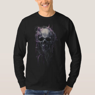Camiseta Crânio Etéreo Abstrato Grunge Escuro Manga Longa