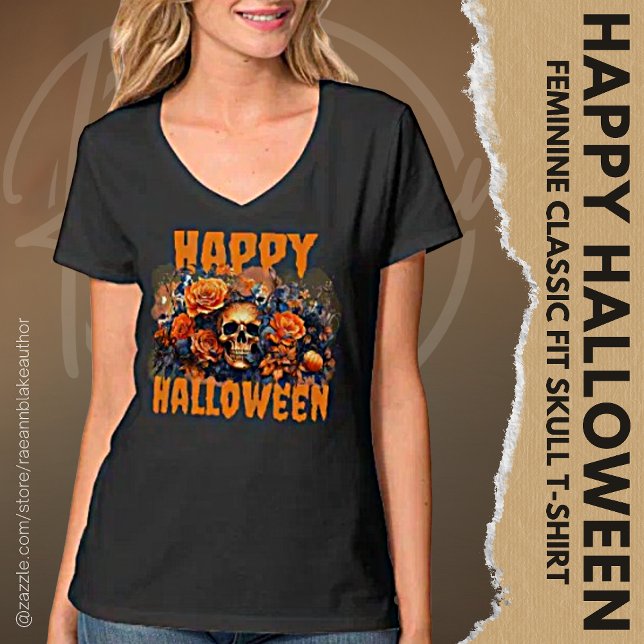 Camiseta Crânio Feliz Dia das Bruxas (Criador carregado)