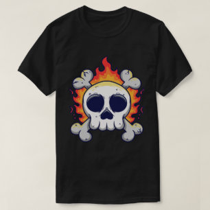 Camiseta Crânio flamejante com Ossos Cruzados