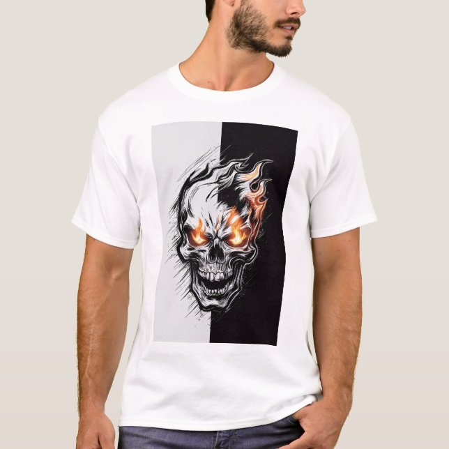 Camiseta Crânio flamejante - Design gótico (Frente)