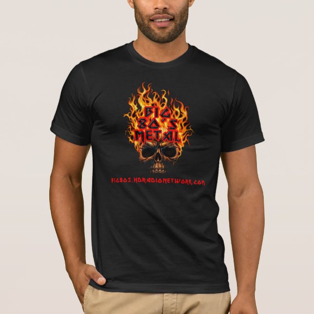 Camiseta Crânio flamejante do metal grande do anos 80 (Frente)