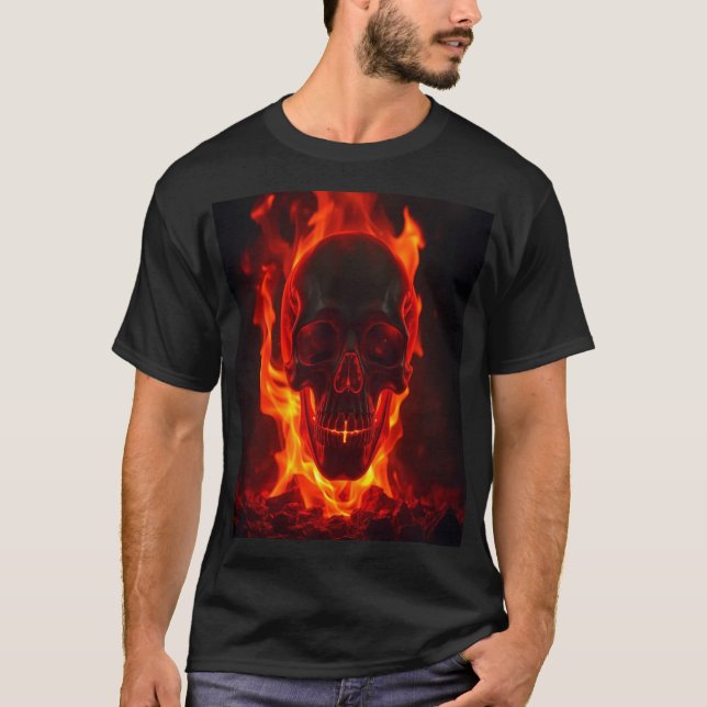 Camiseta Cranio Flamejante Fogo (Frente)
