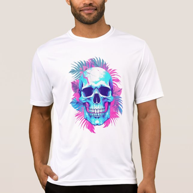 Camiseta Crânio Floral em Estilo Vaporwave (Frente)