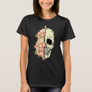Camiseta Crânio Floral Esqueleto Flores Fantasia Halloween
