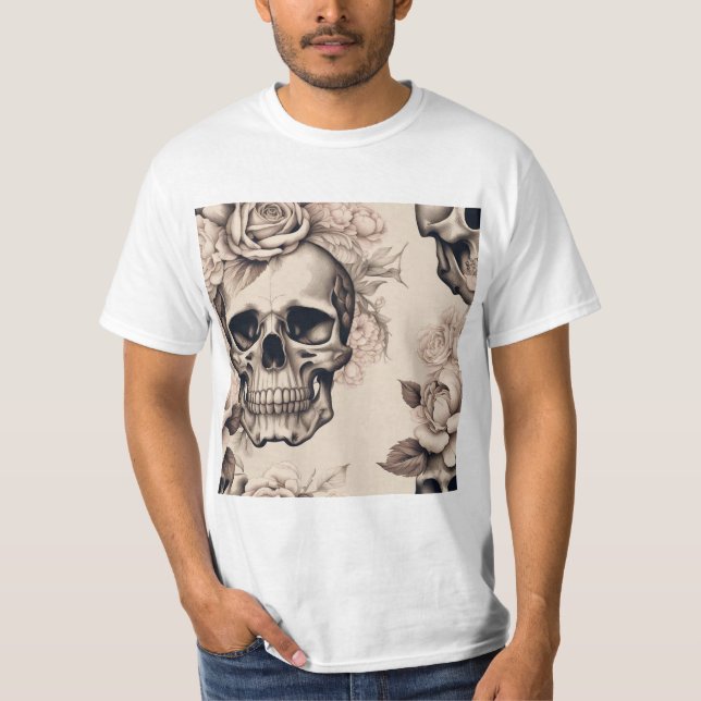 Camiseta Crânio Floral estilo Vintage (Frente)